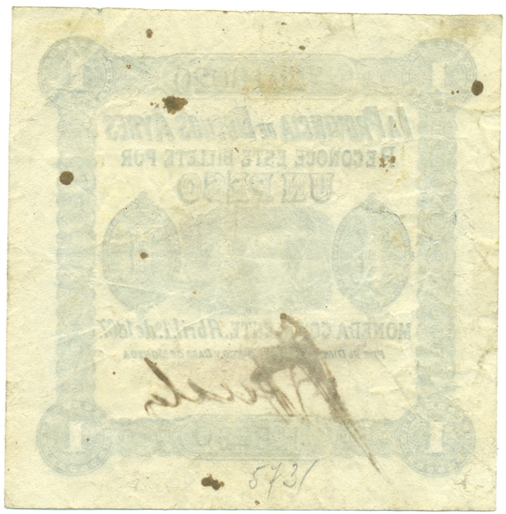 1 песо 1867 года Аргентина — провинция Буэнос-Айрес — Фото №2
