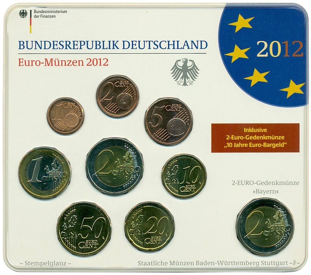 Набор из 9 евромонет 2012 года F Германия — Фото №1