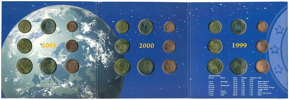 Набор из 24 евромонет 1999-2001 года Бельгия — Фото №2