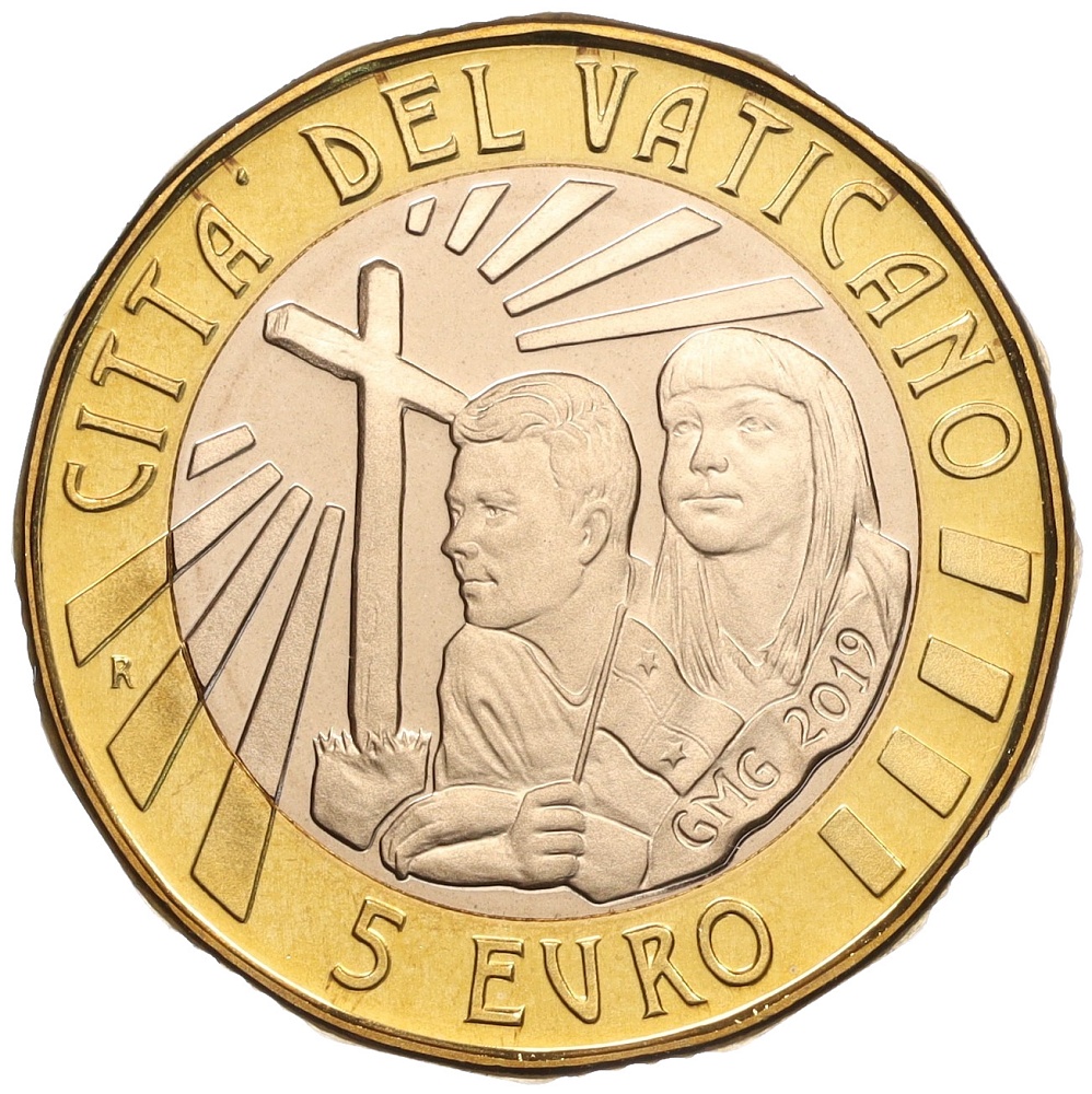 5 евро 2019 года Ватикан «34-й Всемирный День молодежи в Панаме» — Фото №1