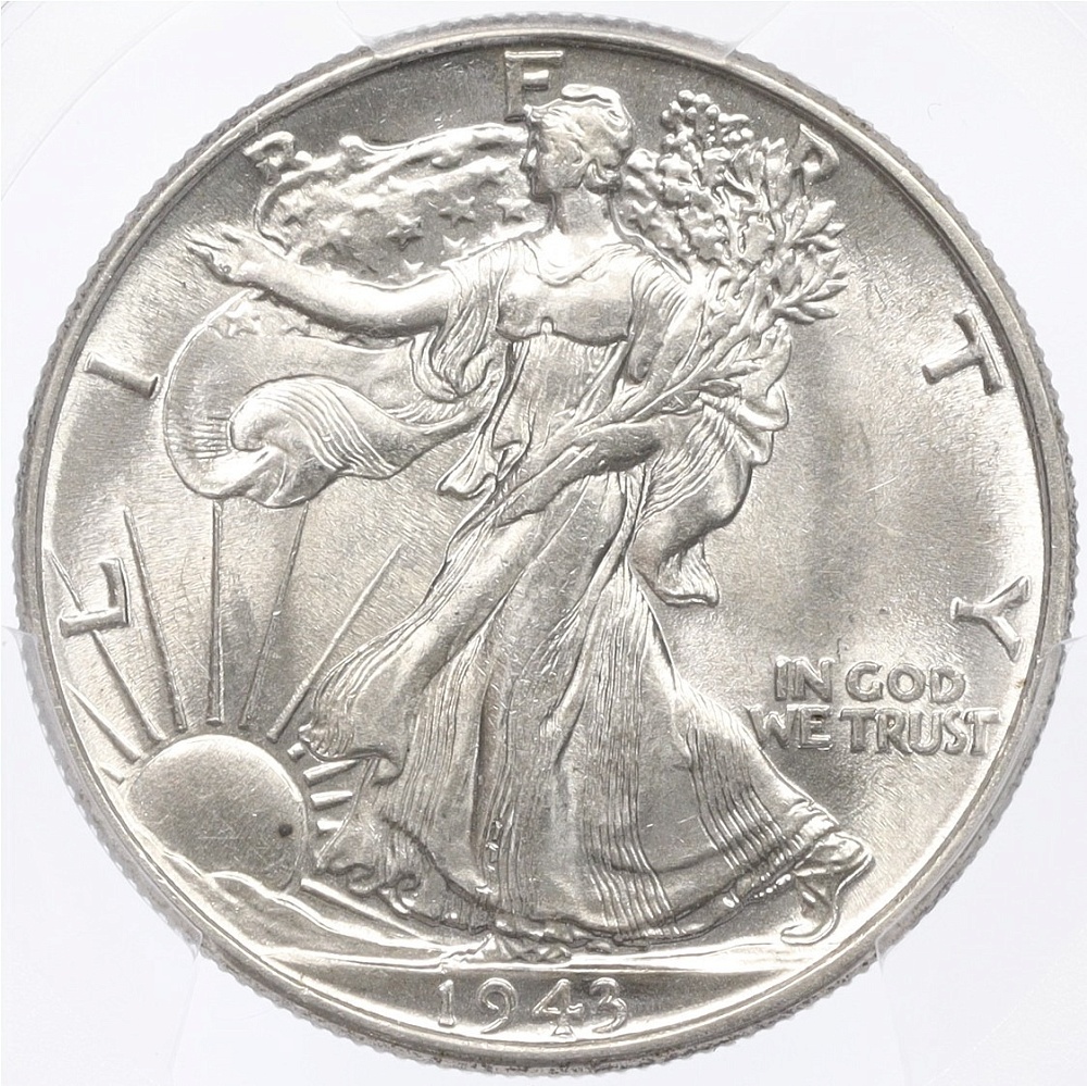 1/2 доллара (50 центов) 1943 года США — в слабе PCGS (MS63) — Фото №1