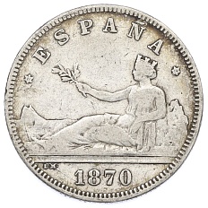 2 песеты 1870 (74) года Испания — Фото №1