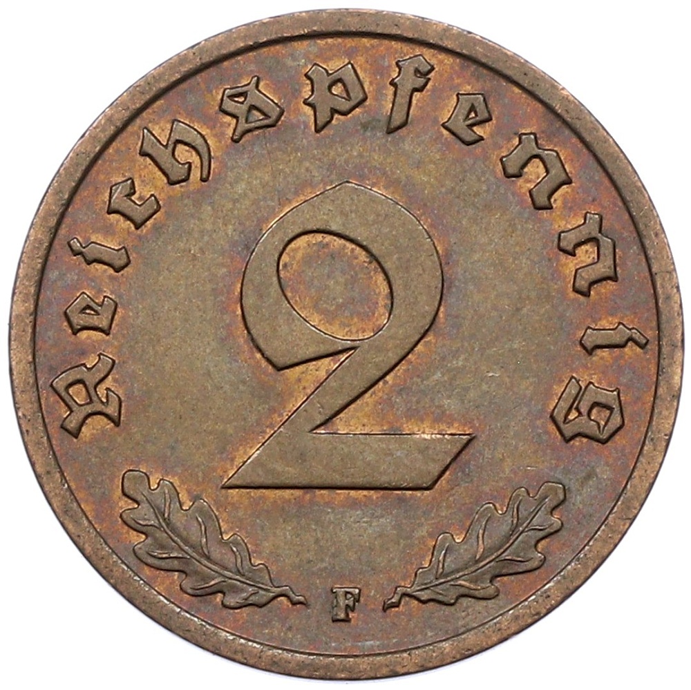 2 рейхспфеннига 1937 года F Германия — Фото №2