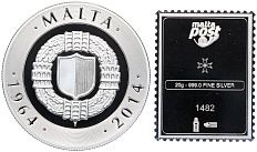 Набор из монеты 10 евро и жетона в форме почтовой марки 2014 года Мальта «50 лет независимости» — Фото №2
