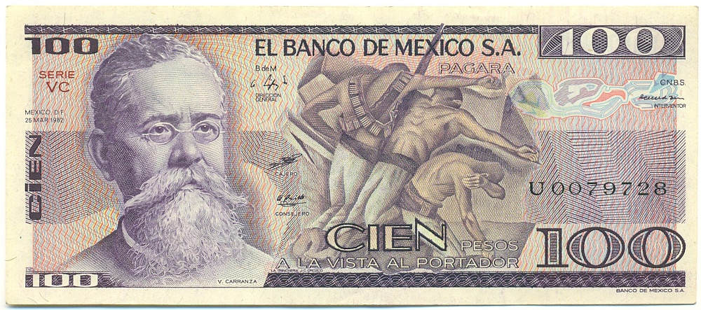 100 песо 1982 года Мексика — Фото №1