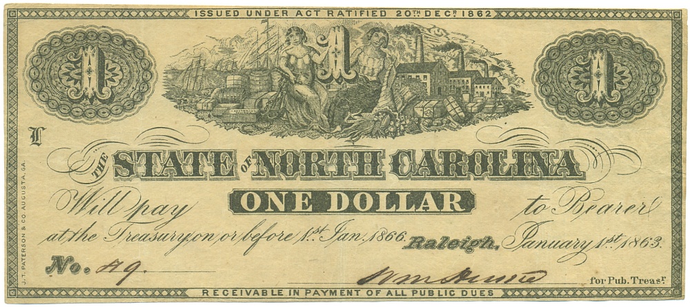 1 доллар 1863 года США — Штат Северная Каролина — Фото №1