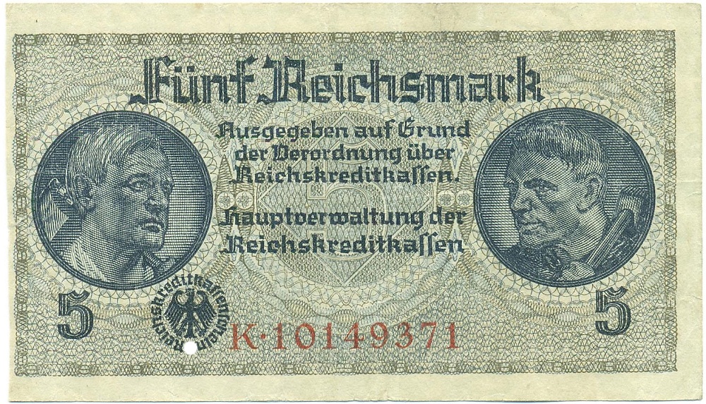5 рейхсмарок 1940-1945 года Германия — Фото №1
