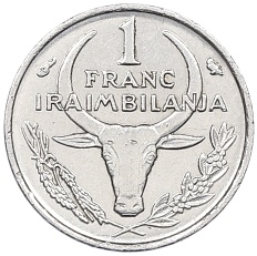 1 франк 1966 года Мадагаскар — Фото №2