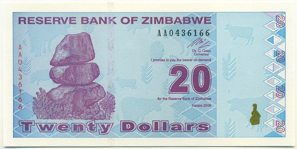 20 долларов 2009 года Зимбабве — Фото №1