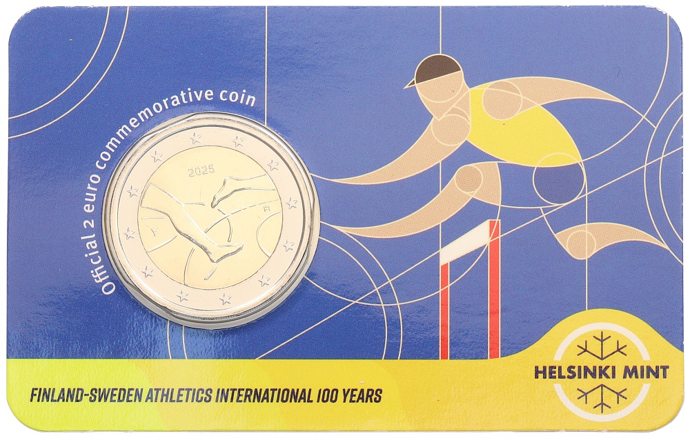 2 евро 2025 года Финляндия «100 лет Финско-шведским легкоатлетическим играм» (в блистере) — Фото №1