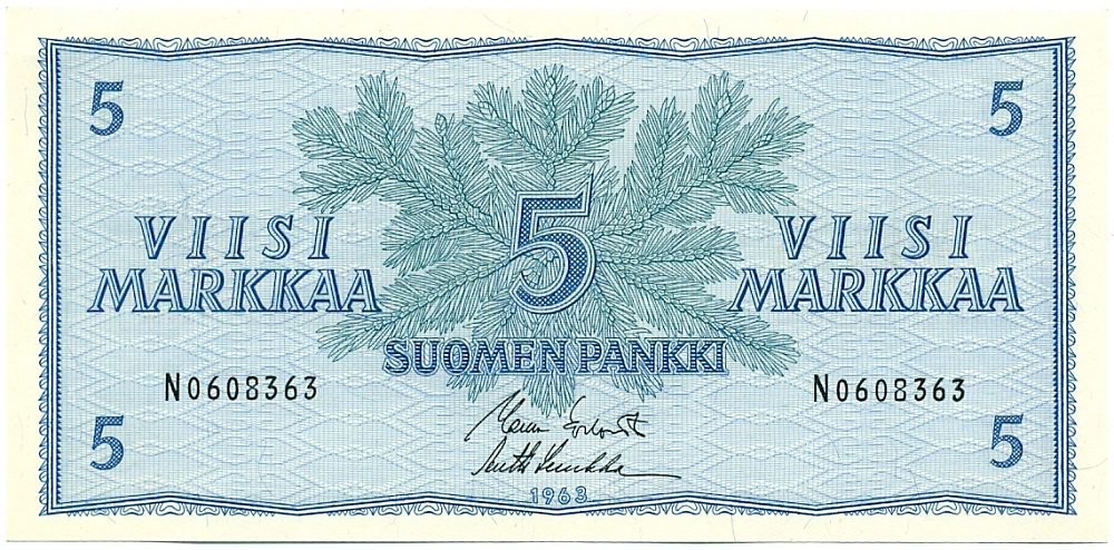 5 марок 1963 года Финляндия — Фото №1