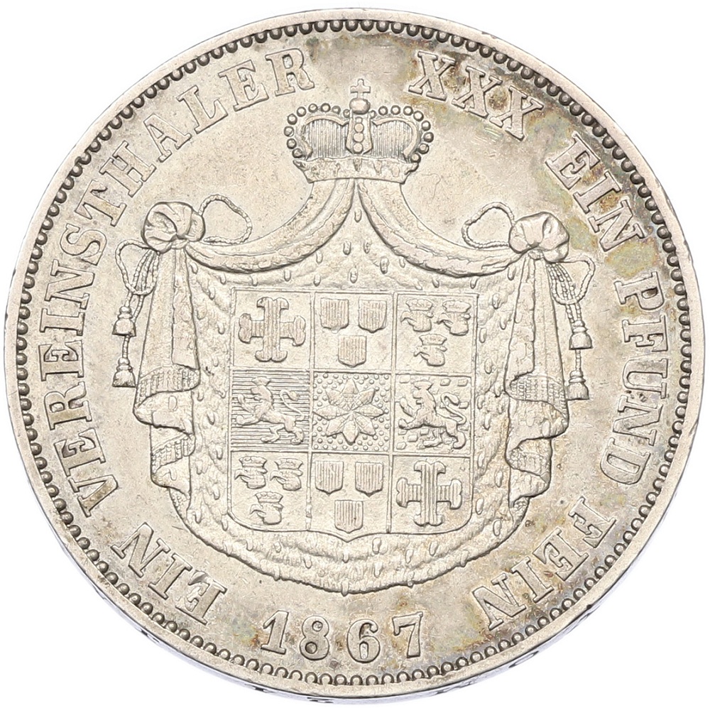 1 союзный талер 1867 года Вальдек-Пирмонт — Фото №2