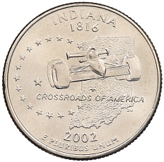 1/4 доллара (25 центов) 2002 года D США «Штаты и территории — Индиана» — Фото №1