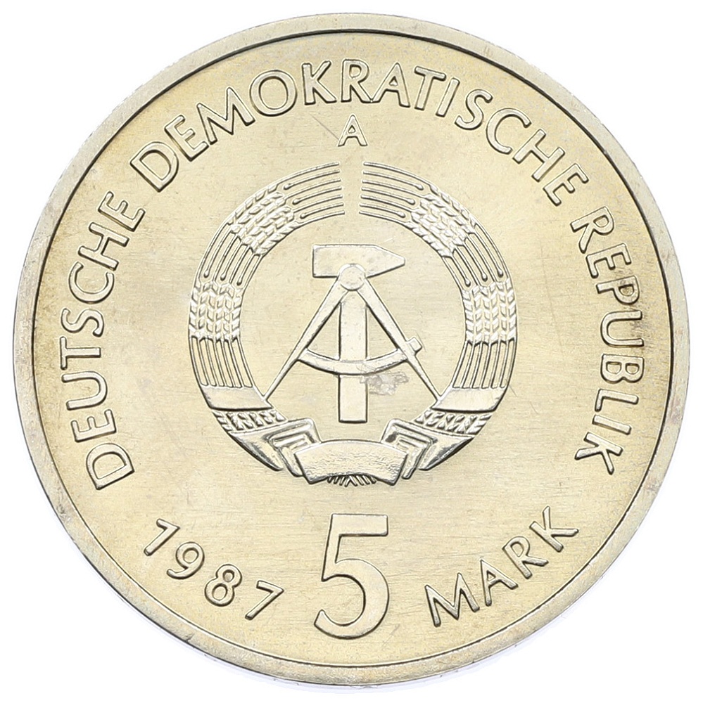 5 марок 1987 года Восточная Германия (ГДР) «750 лет Берлину — Квартал Николаи» — Фото №2