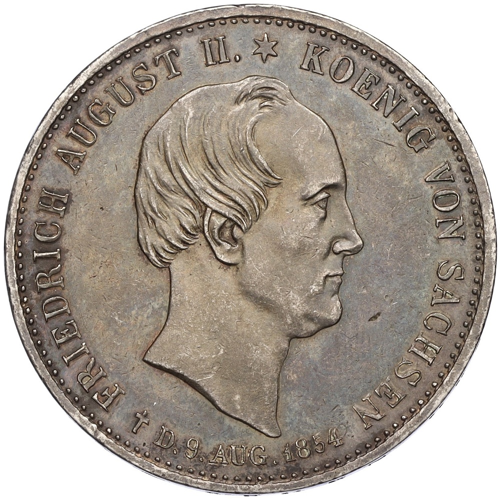 1 талер 1854 года Саксония «Смерть Короля Фридриха Августа II» — Фото №2