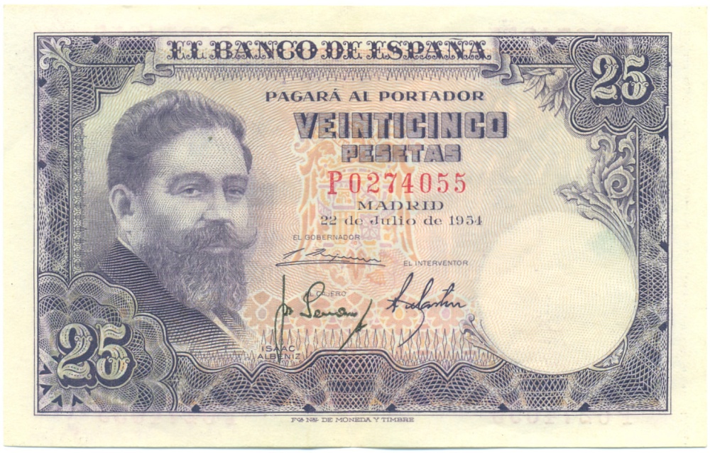 25 песет 1954 года Испания — Фото №1