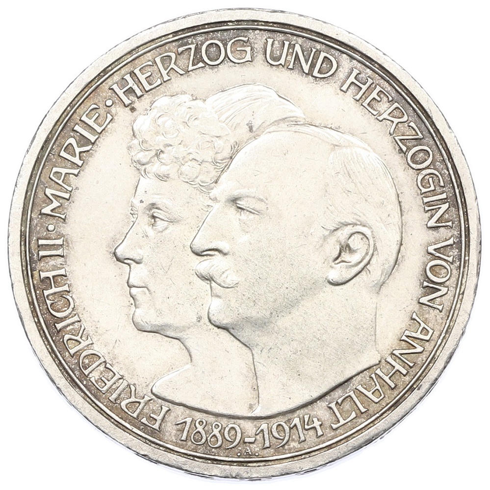 3 марки 1914 года Германия (Ангальт) «25 лет свадьбе Фридриха II и Марии Баденской» — Фото №1