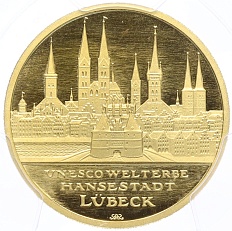 100 евро 2007 года J Германия «Мировое наследие ЮНЕСКО — Любек» в слабе PCGS (MS70) — Фото №1
