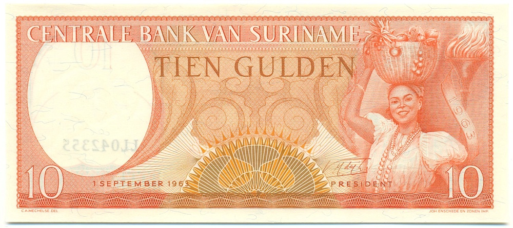 10 гульденов 1963 года Суринам — Фото №1