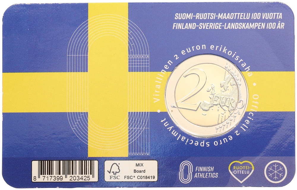 2 евро 2025 года Финляндия «100 лет Финско-шведским легкоатлетическим играм» (в блистере) — Фото №2