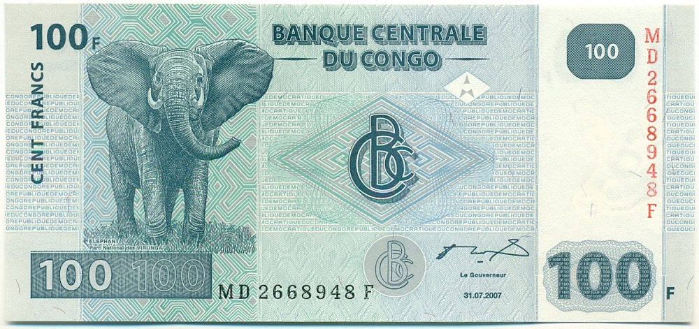100 франков 2007 года Конго (ДРК) — Фото №1
