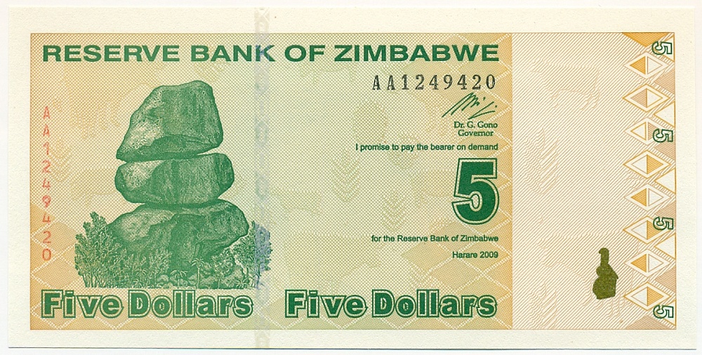 5 долларов 2009 года Зимбабве — Фото №1