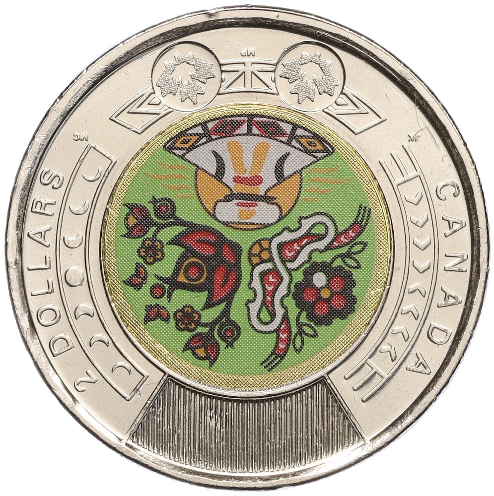 2 доллара 2023 года Канада «День коренных жителей Канады» (Цветное покрытие) — Фото №1