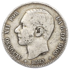 1 песета 1883 года Испания — Фото №1