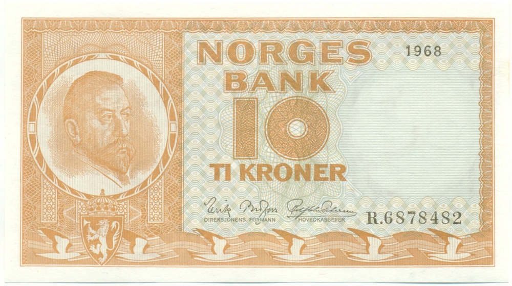 10 крон 1968 года Норвегия — Фото №1