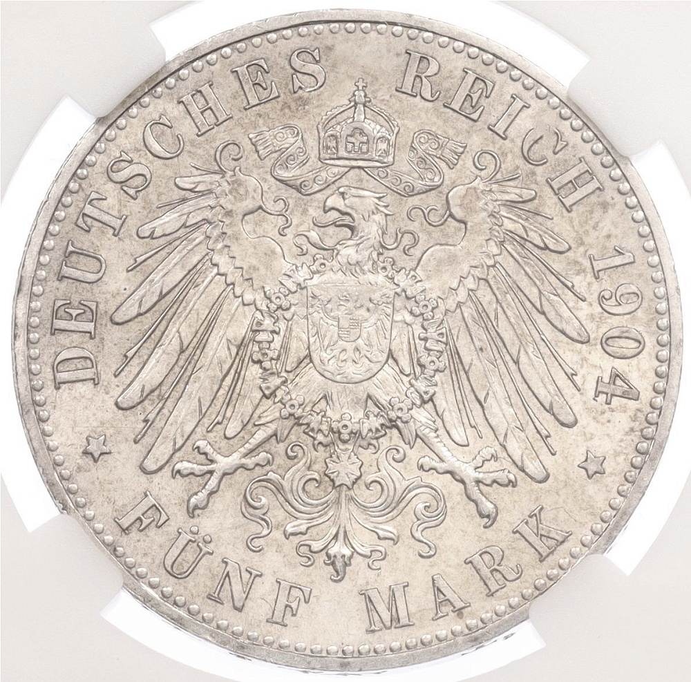 5 марок 1904 года Германия (Гессен) «400 лет со дня рождения Филиппа I Великодушного» в слабе ННР (MS62) — Фото №2