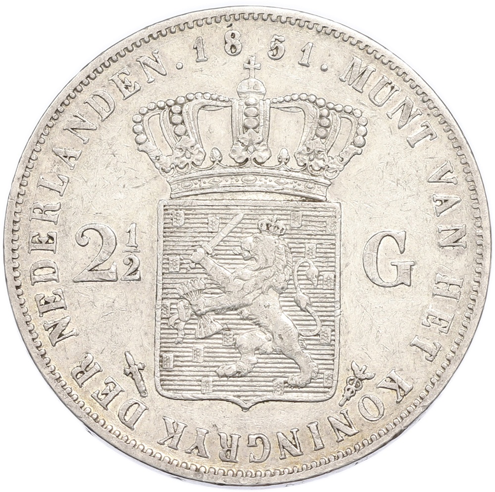 2 1/2 гульдена 1851 года Нидерланды — Фото №1