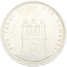 10 марок 1989 года J Западная Германия (ФРГ) «800 лет Гамбургскому порту» — Фото №1