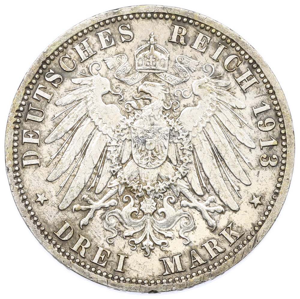3 марки 1913 года Германия (Пруссия) «25 лет правлению Вильгельма II» — Фото №2