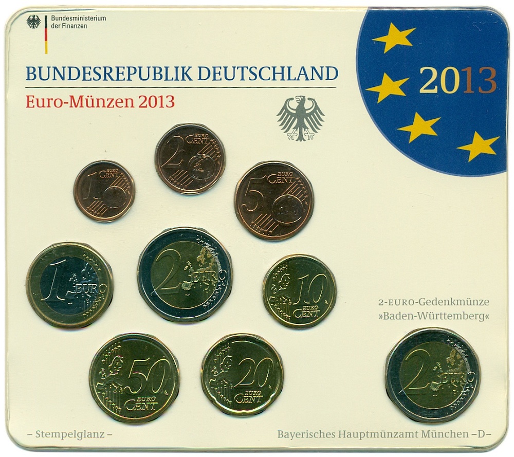 Набор из 9 евромонет 2013 года D Германия — Фото №1