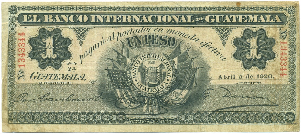 1 песо 1920 года Гватемала — Фото №1