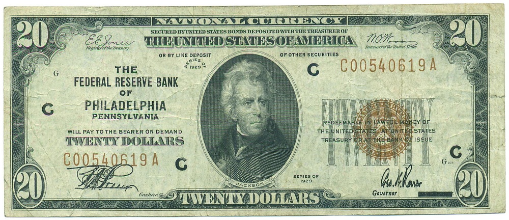 20 долларов 1929 года США (Пенсильвания — Филадельфия) — Фото №1