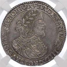 1/2 талера 1657 года Венгрия (Фердинанд III) — в слабе NGC (AU58) — Фото №1
