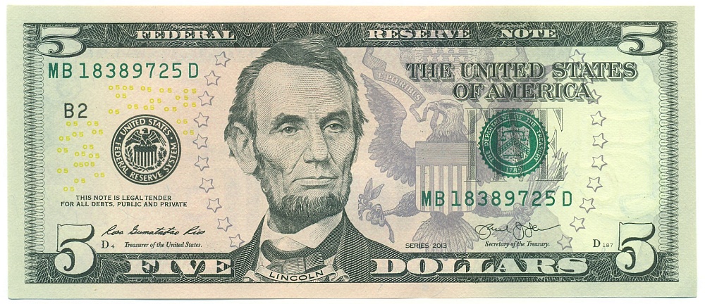 5 долларов 2013 года США — Фото №1