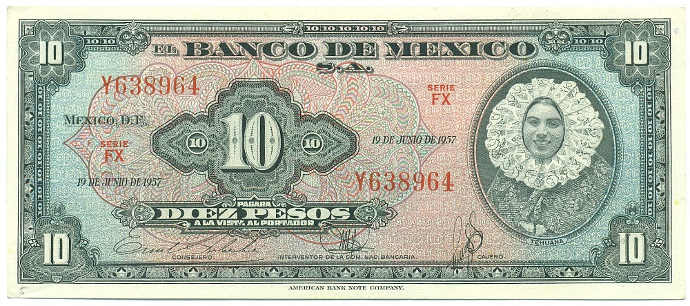 10 песо 1957 года Мексика — Фото №1