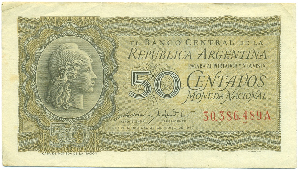 50 сентаво 1950-1951 года Аргентина — Фото №1