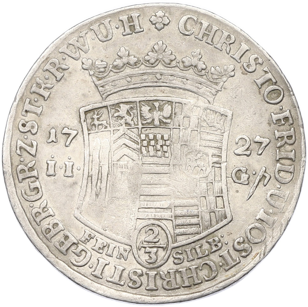 2/3 талера 1727 года Штольберг-Штольберг — Фото №2