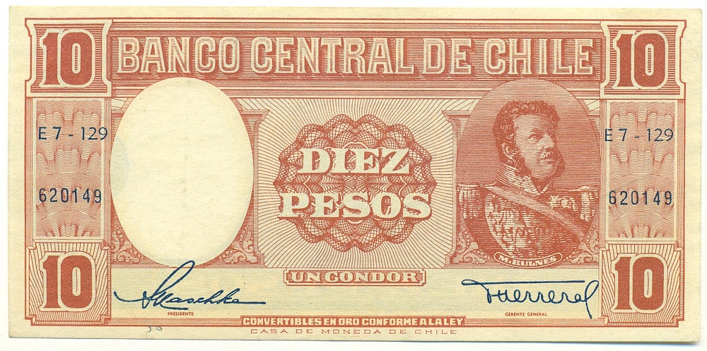 10 песо 1958 года Чили — Фото №1