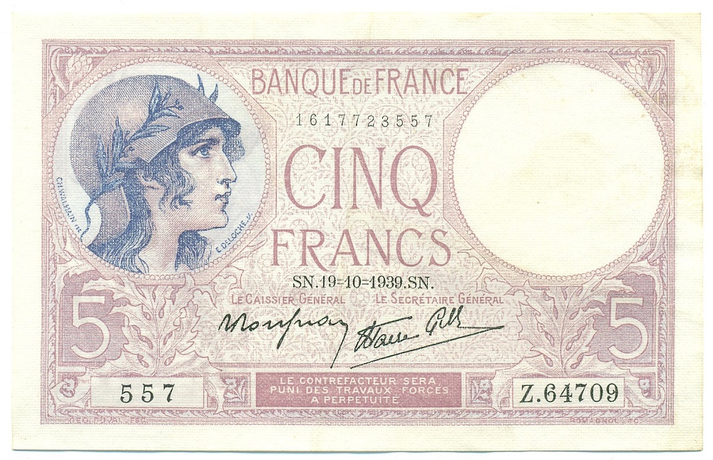 5 франков 1939 года Франция — Фото №1