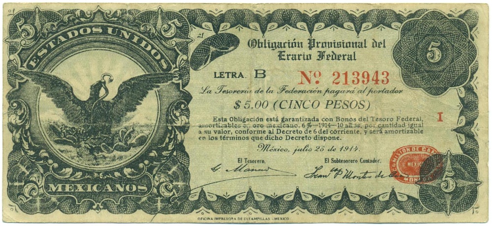 5 песо 1914 года Мексика (Временное правительство) — Фото №1