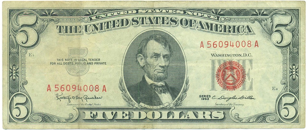 5 долларов 1963 года США — Фото №1