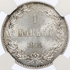 1 марка 1915 года Русская Финляндия — в слабе NGC (MS65) — Фото №1