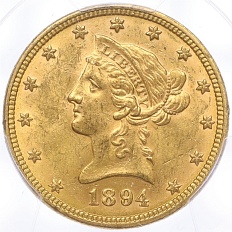 10 долларов 1894 года США — в слабе PCGS (MS61) — Фото №1