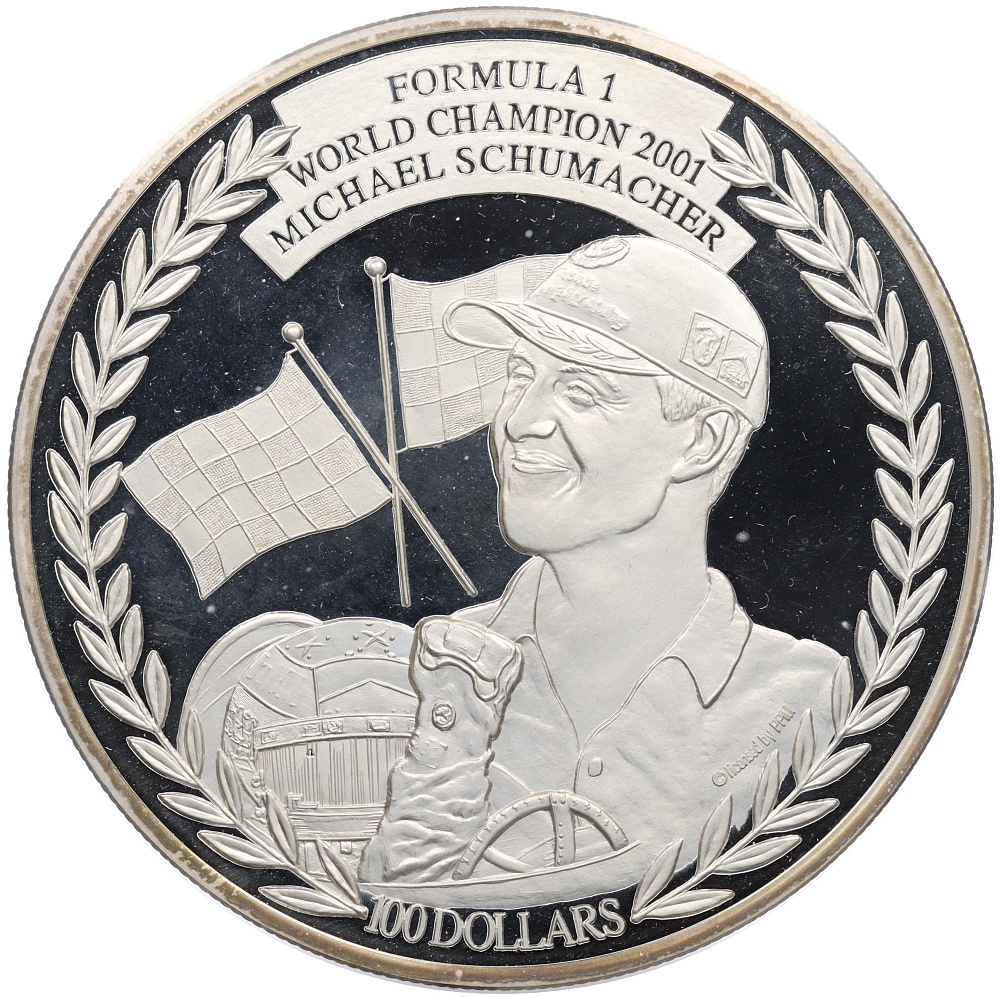 100 долларов 2001 года Либерия «Михаэль Шумахер — Чемпион мира Формулы-1» — Фото №1