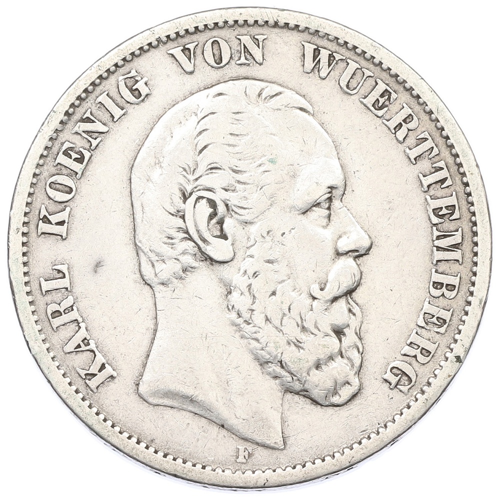 5 марок 1876 года Германия (Вюртемберг) — Фото №1
