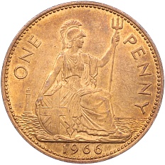 1 пенни 1966 года Великобритания — Фото №1